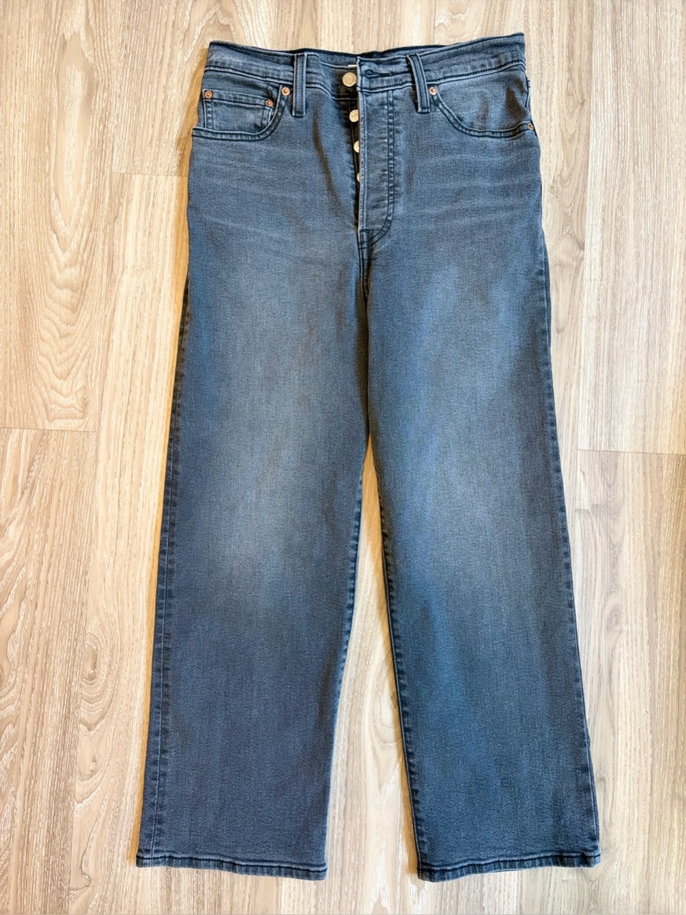 Levi's Ribcage Straight Ankle Jeans Womens W29 L27 Washed Black  High Rise